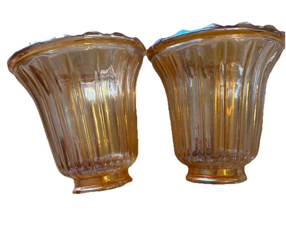 VTG Carnival Glass Lamp Shade Pink Orange 4.5 W/ 2" Fitter Grandma Core Retro